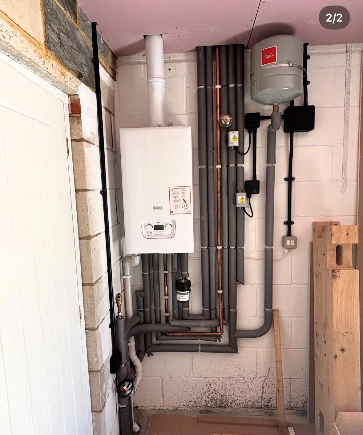New Baxi boiler installation with insulated pipework