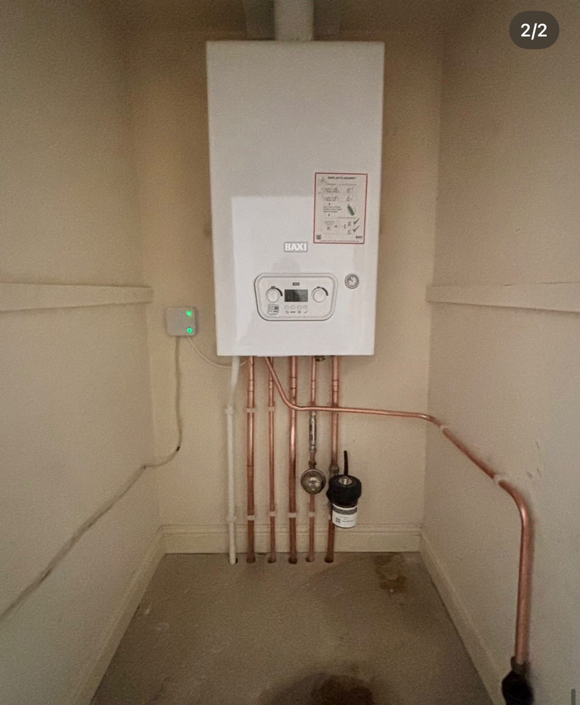 Baxi boiler installed in an airing cupboard, ready for annual servicing