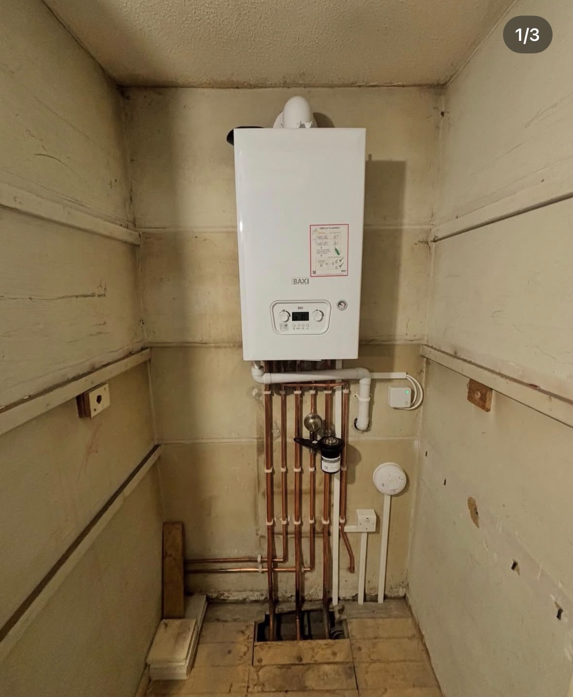 Baxi boiler with new copper pipework in an airing cupboard