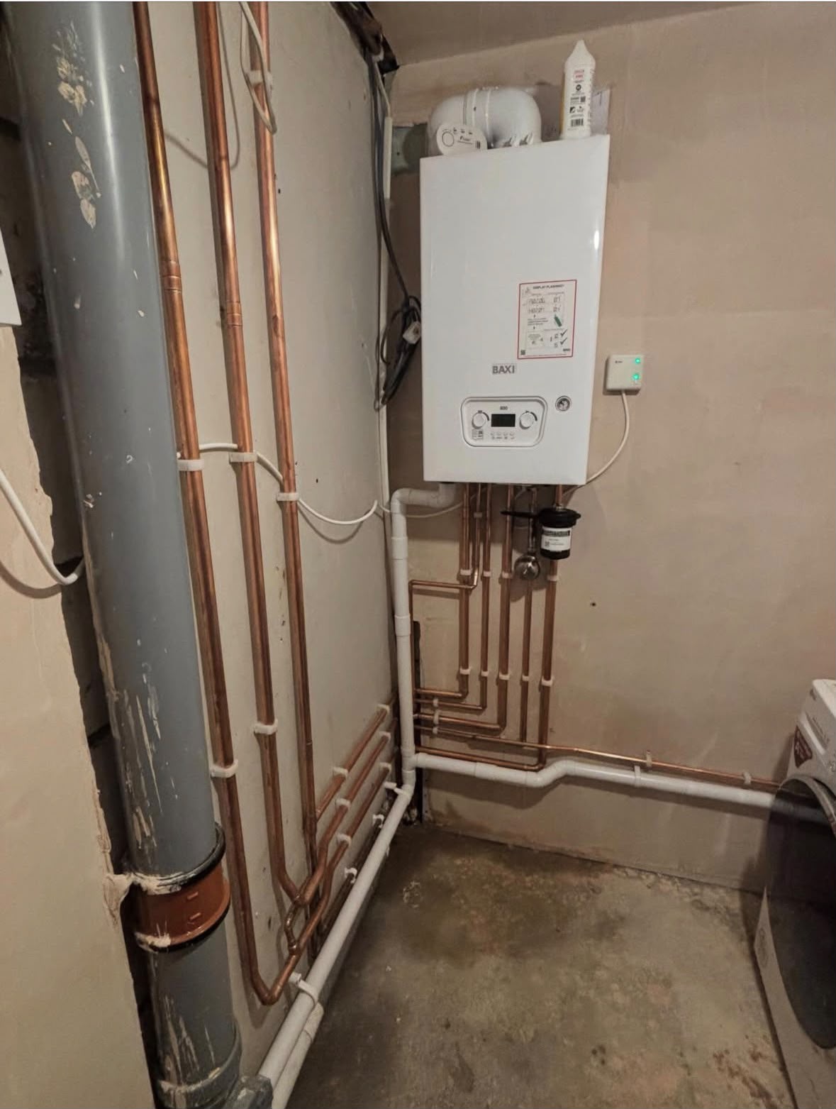 Gas boiler installation with new copper gas pipework